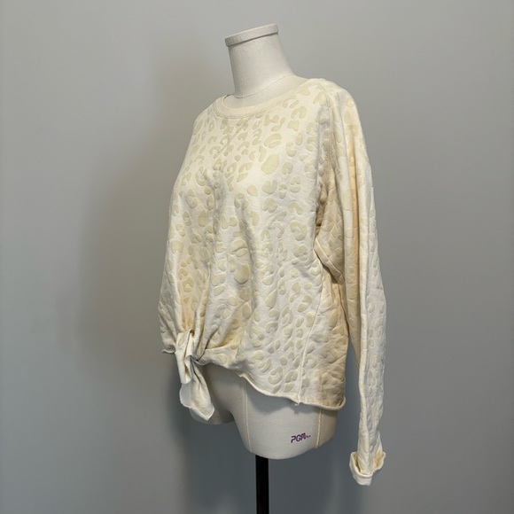 Jackson Rowe Arose Sweatshirt Cream Leopard Print Tie Front Cotton Sweatshirt - Picture 5 of 15
